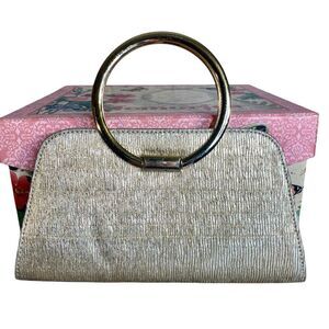 Gold Tone Evening Bag Snap Closure Top Dual Handle Small Compact Size